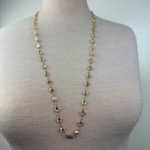 Vintage AUSTRIAN Crystal USA Bezel Set Swarovski Crystals Necklace 35"